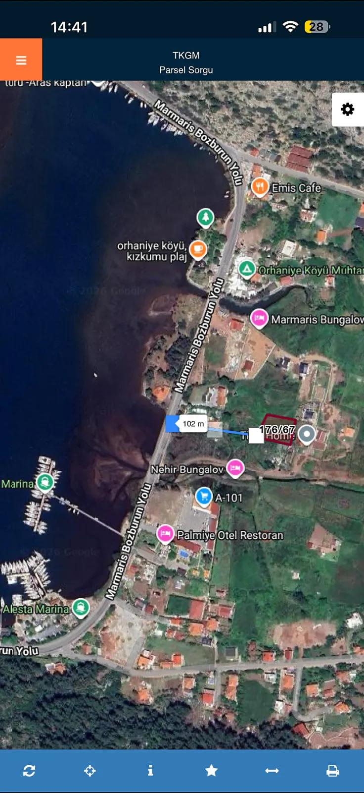 Marmaris Orhaniye Viertel In der Nähe des Meeres 100 Meter unabhängig 1250 m2 dringend zu verkaufende Land