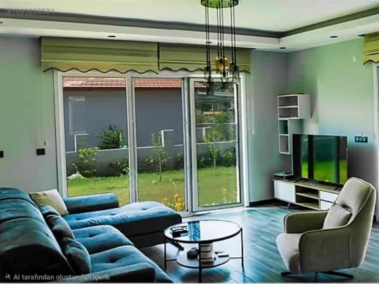 Komplett freistehend 4+1 möbliert Mietanzeige – 400 m² privater Garten, 30 m² Terrasse – Hisarönü Viertel