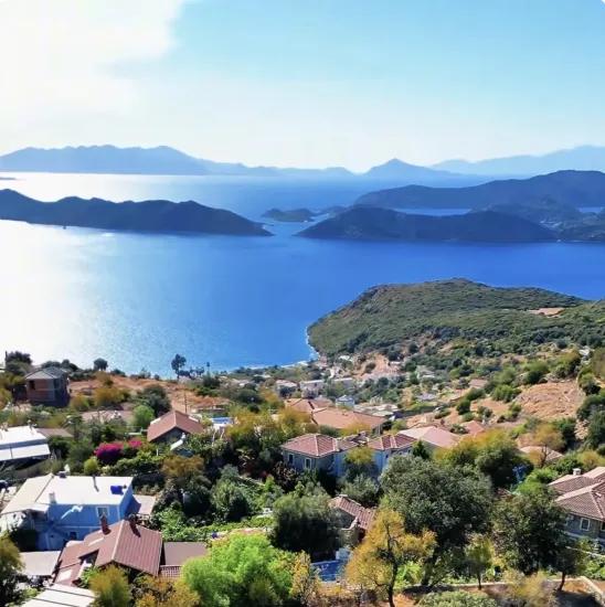 Village of Söğüt with Simi Island and sea view ecological tourism titled 2100 m2 land