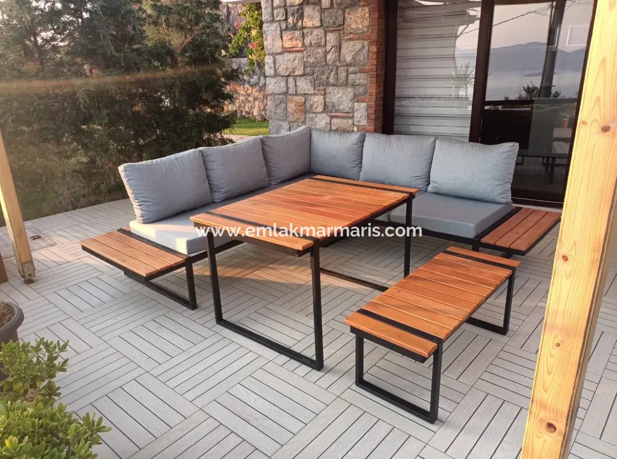 Villa For Sale In Marmaris Söğüt Village, With Magnificent Sea View, Swimming Pool, Parking, 3 Rooms, 1 Living Room, Garden, 200M2 Usage Area