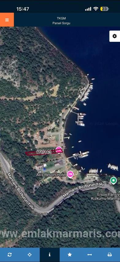 Marmaris Orhaniye köyünde denize sıfır 1137 m2 Özel mülk